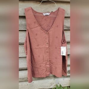 NWT SONOMA Embroidered Sleeveless Top in Rusty Rose-XXL
